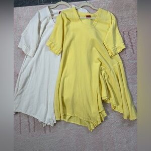 Oh My Gauze Yellow and Cream Tunic Tops Size 6/10 Loose Flowy Cotton Top Spring